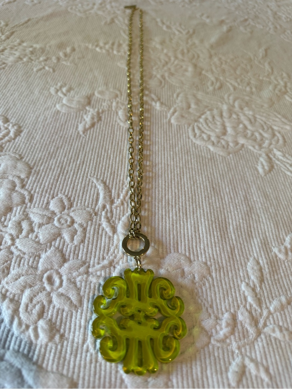 Gold Chain Necklace with Lime Green Decorative Pendant